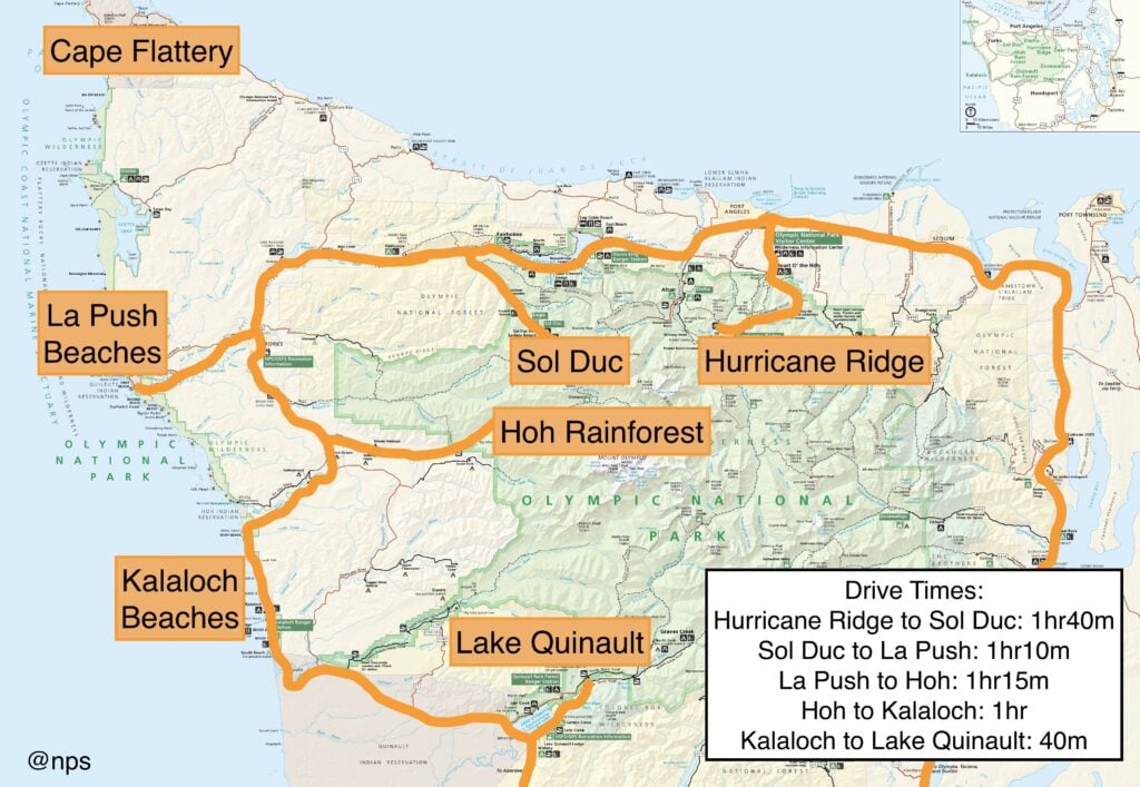 Map showing areas of Olympic National Park