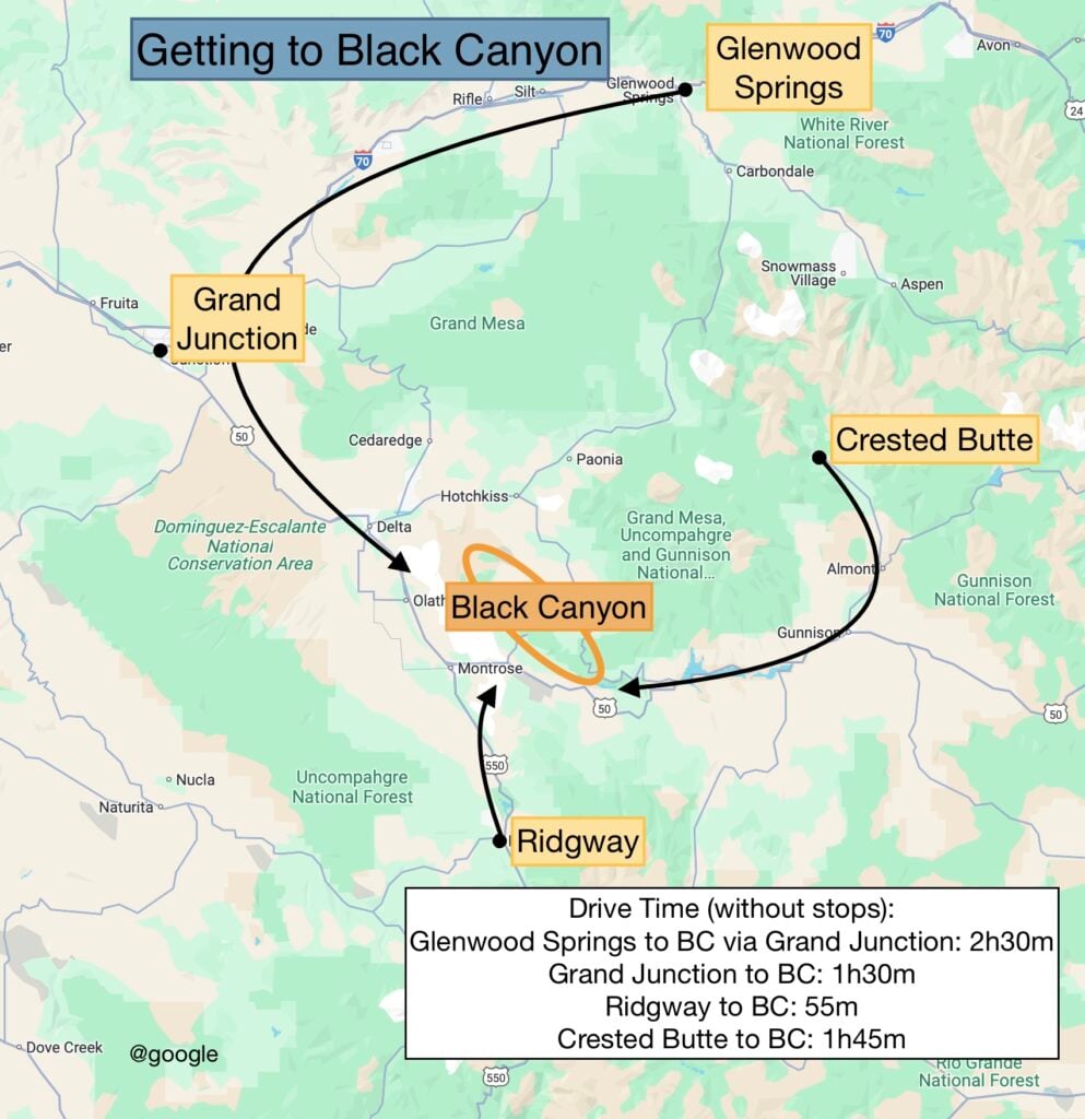 Map showing how to get to Black Canyon of the Gunnison