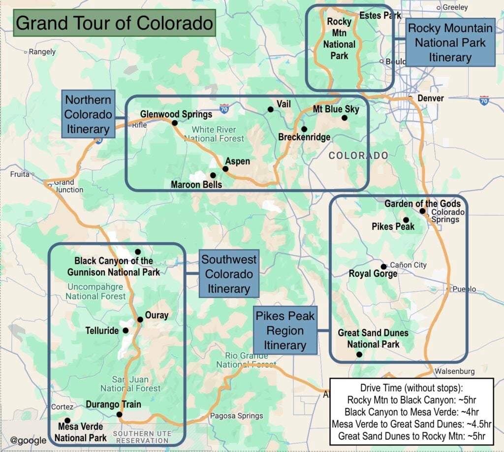 Map showing the Grand Tour of Colorado
