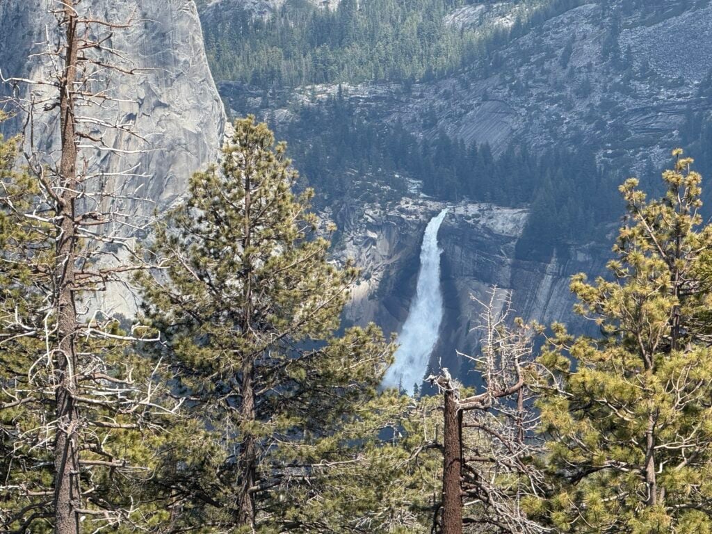 view of Bridalveil Falls from Sentinel Dome