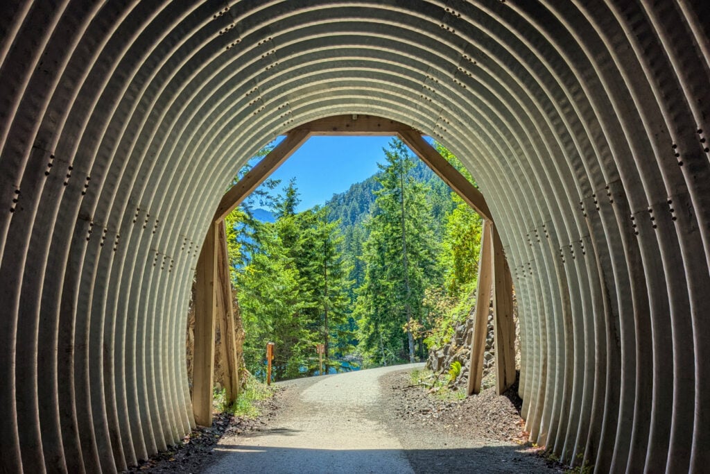 inside a tunnel on a trail