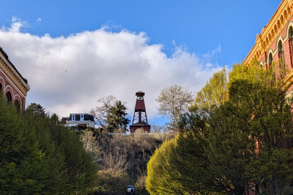 fire bell tower from distance