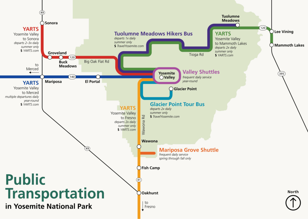 chart showing public transportation to Yosemite