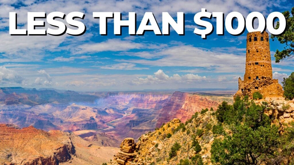view of Grand Canyon with words Less than $1000
