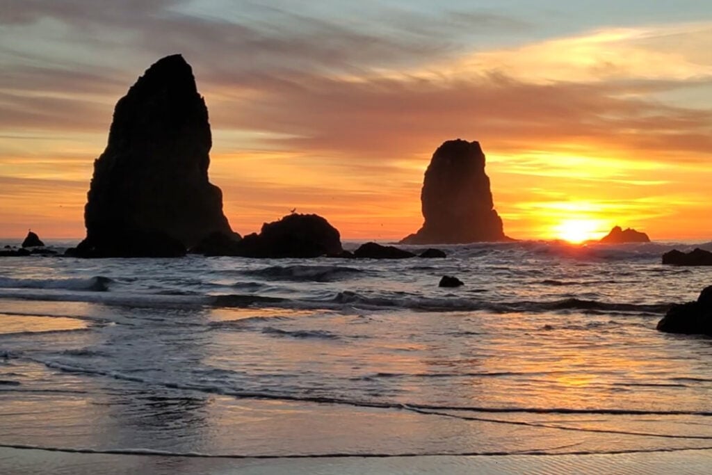 view of beach at sunset