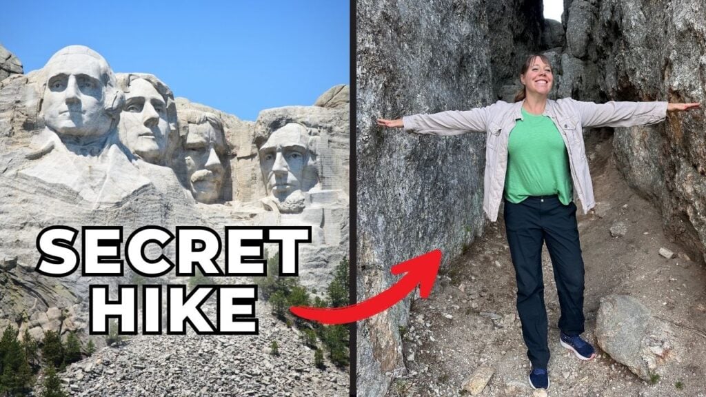 mount rushmore and woman in between cliffs