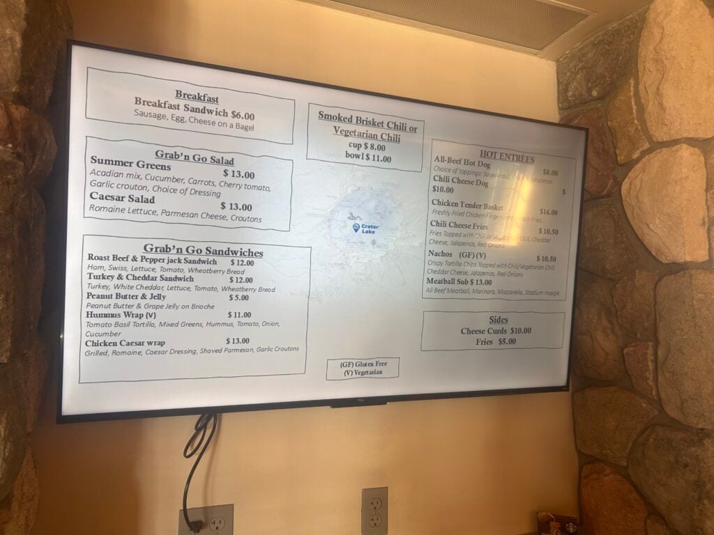 Menu posted on the wall