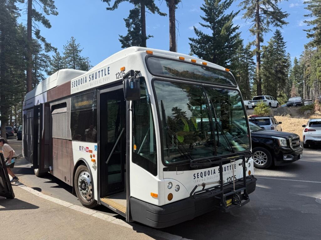 Shuttle bus with an open door
