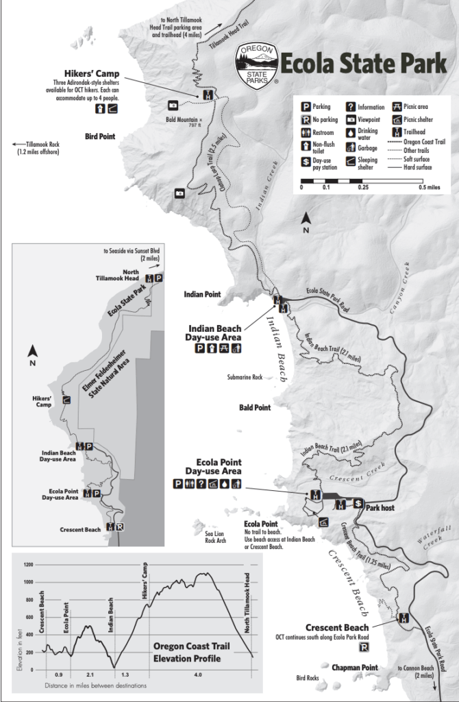 Map showing Ecola State Park