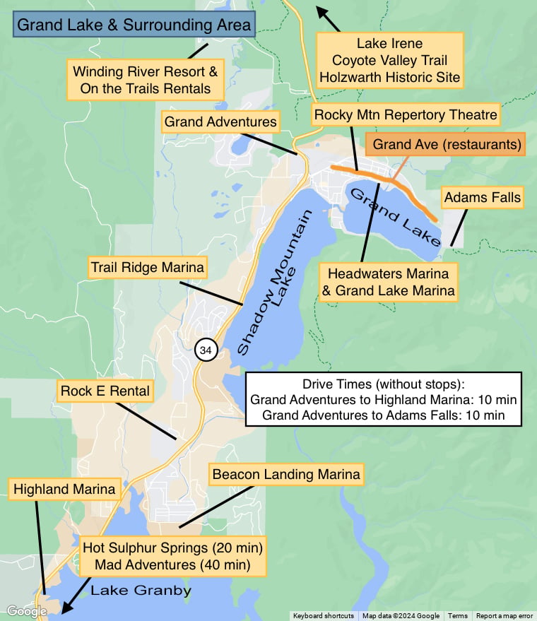 Map showing area around Grand Lake