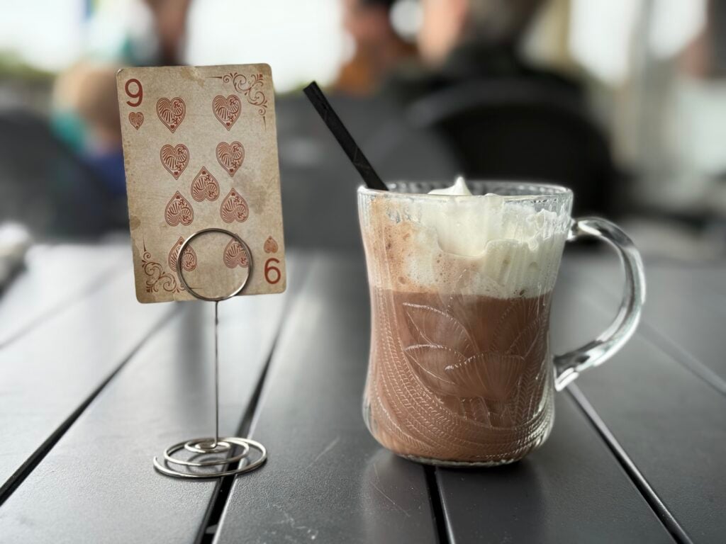hot chocolate in a clear mug
