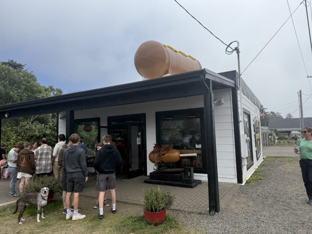 giant corn dog on top of building