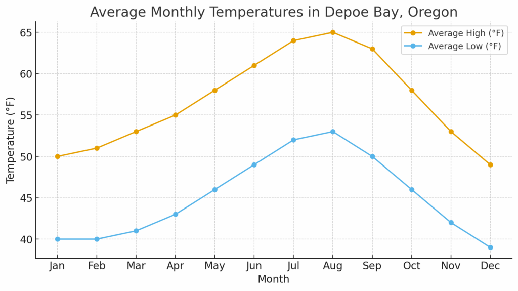 chart showing average monthly temperatures in Depoe Bay