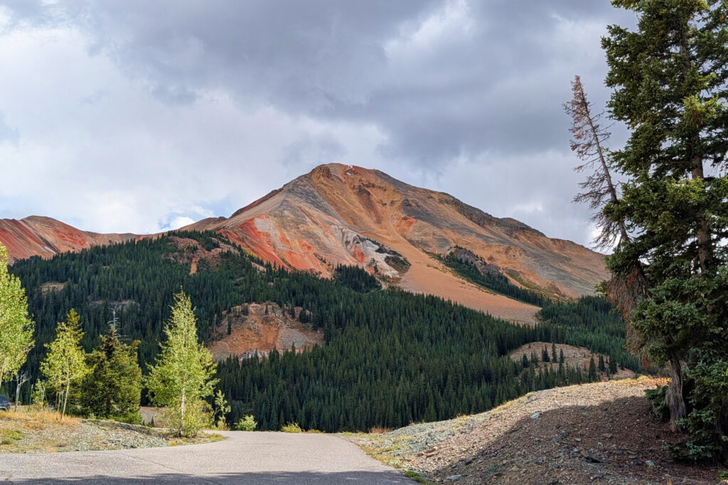 view of Red Mountain from side of highway