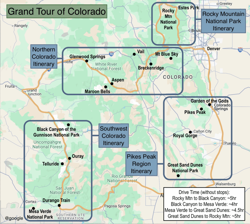 map of popular sites in Colorado