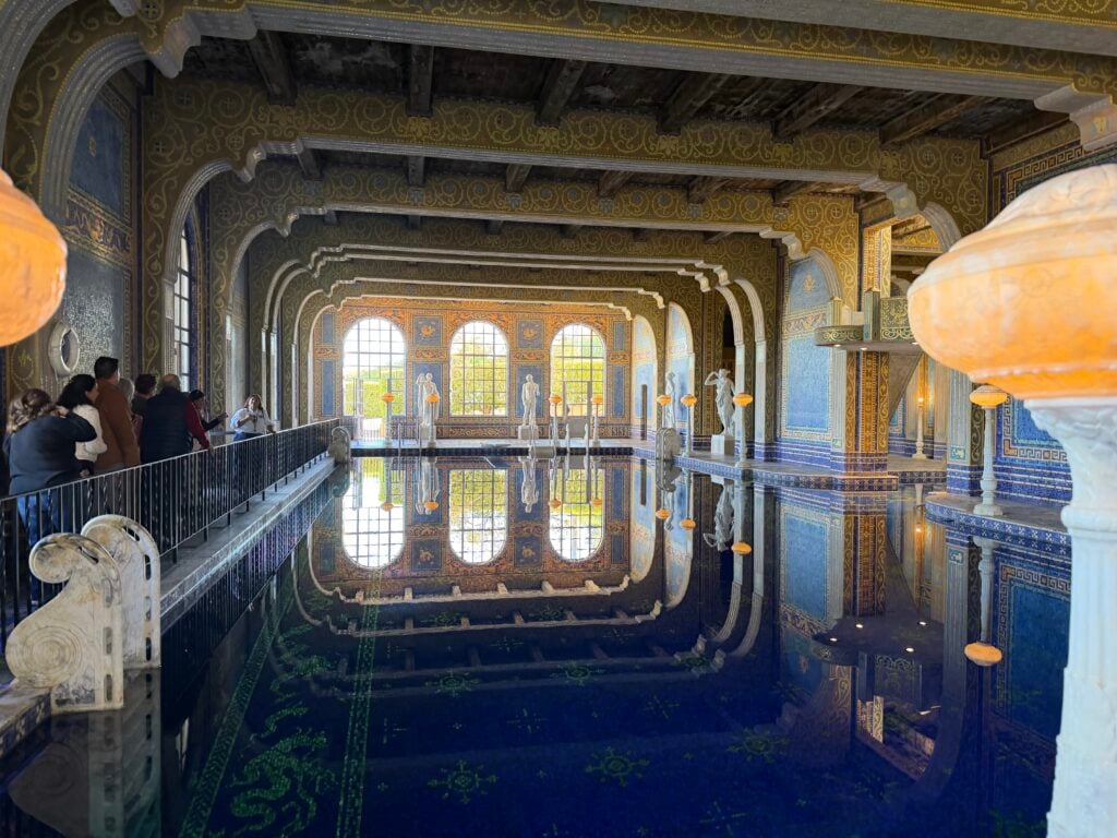 indoor swimming pool with Roman statues
