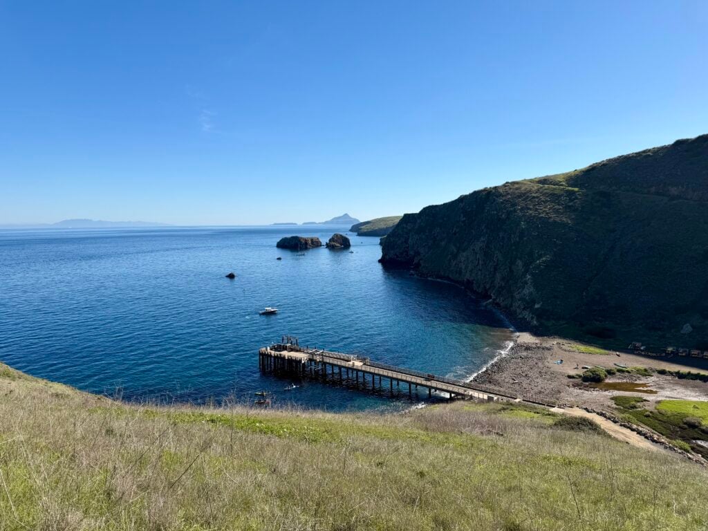 view of pier from hill above