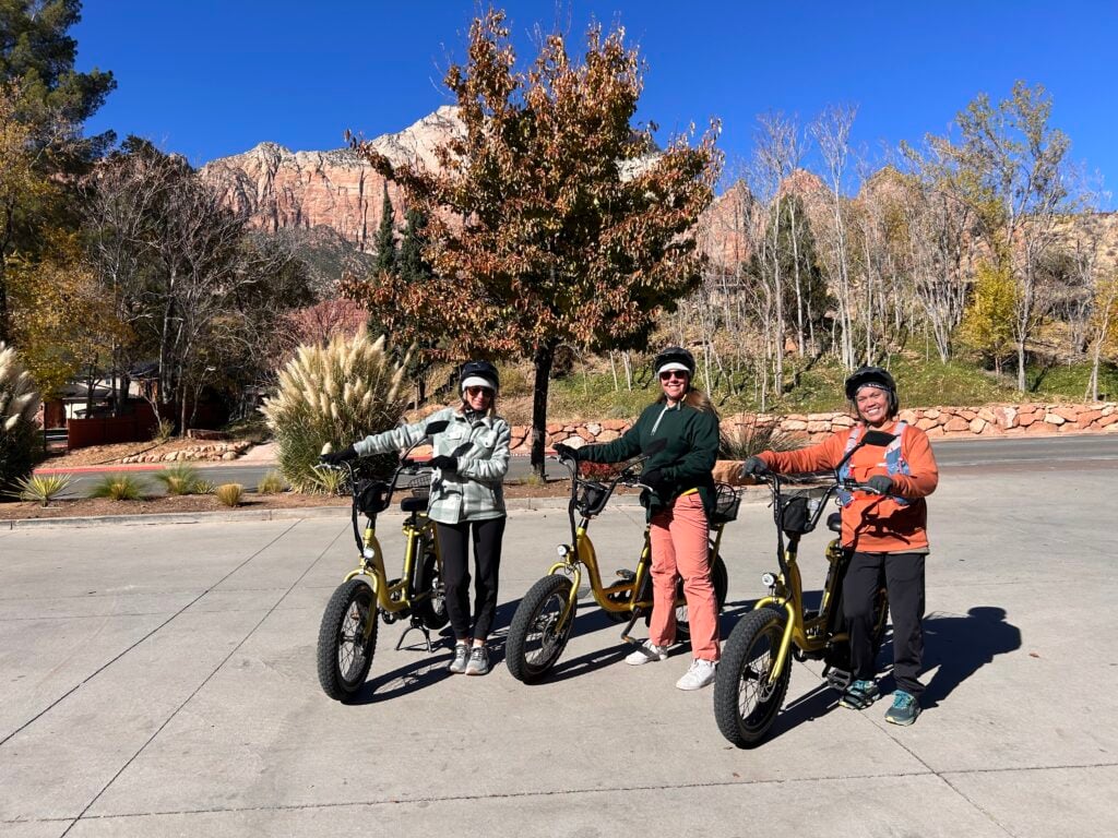 women with ebikes in Zion Canyon