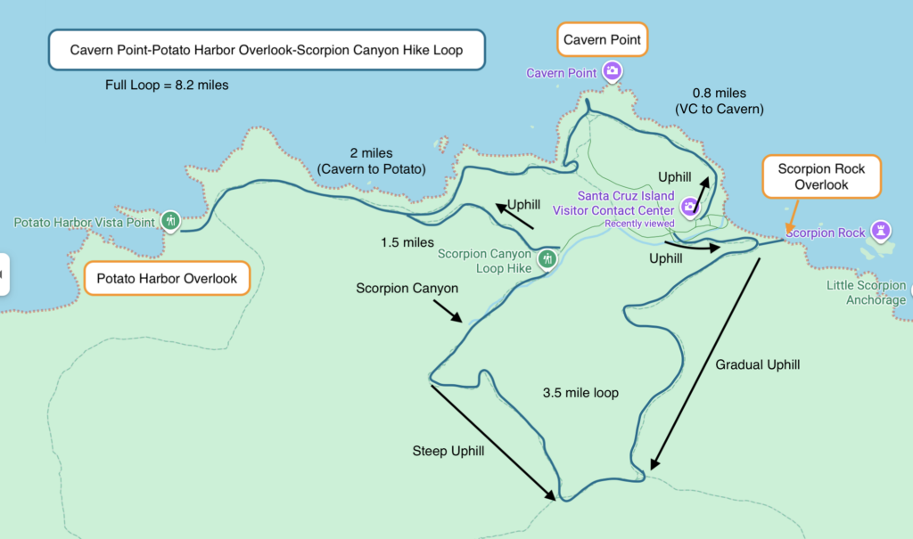 map of Cavern Point-Potato Harbor-Scorpion Canyon Hike