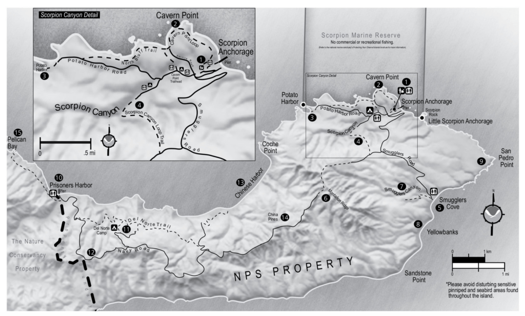 map showing trails on Santa Cruz Island