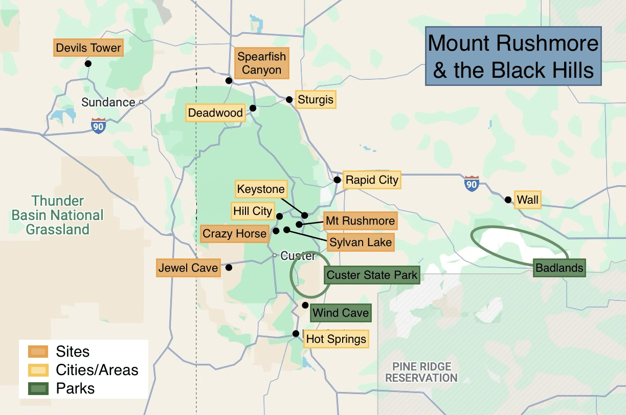 Mt Rushmore & Black Hills Map