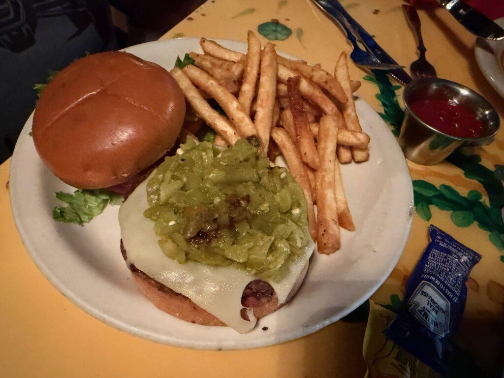 Green Chili Burger and french fries
