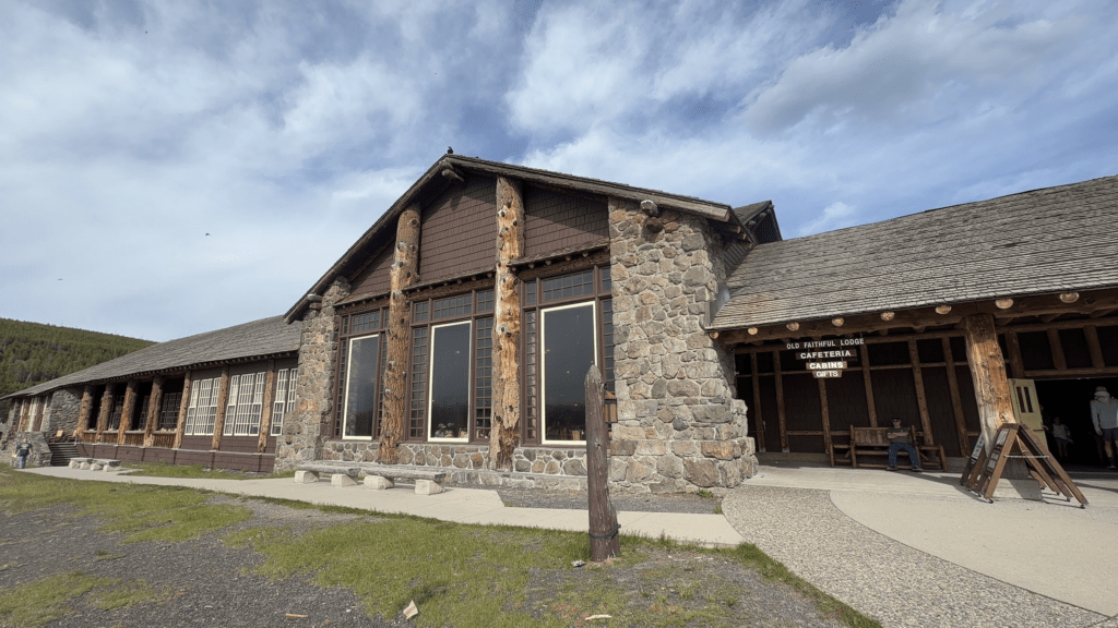 front view of Old Faithful Lodge