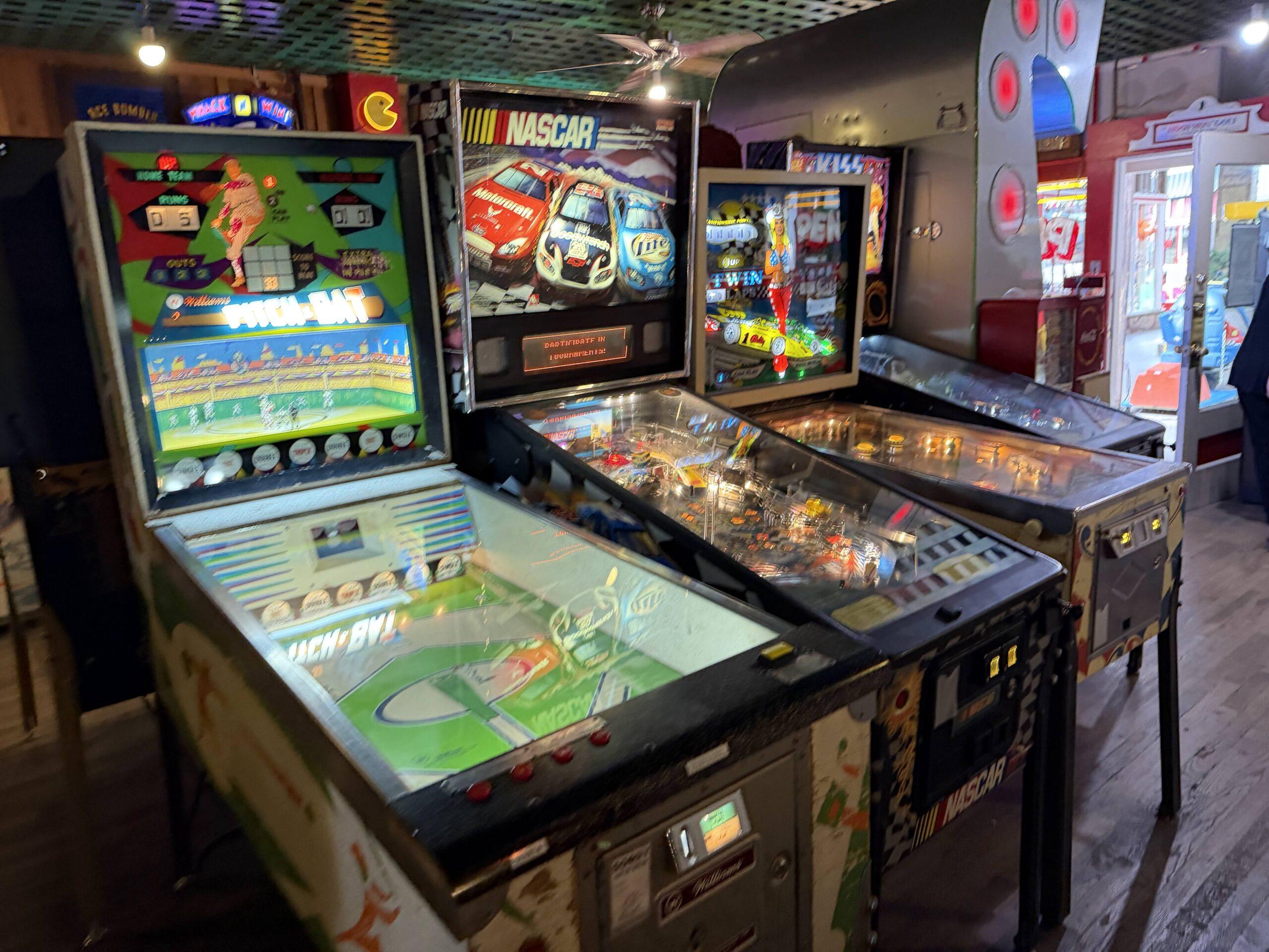 Rows of pinball machines inside the Penny Arcade in Manitou Springs