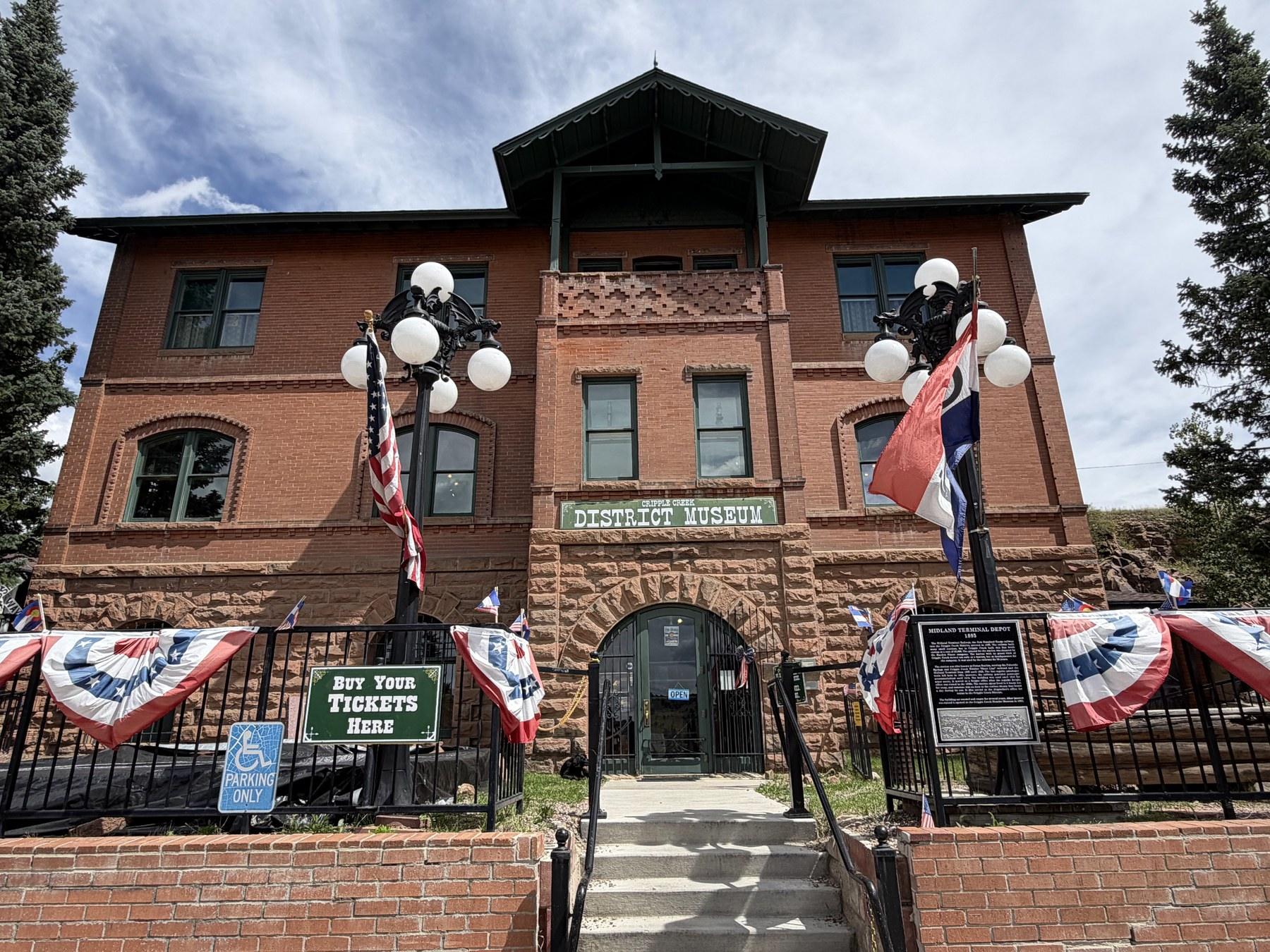 Entrance to the Cripple Creek District Museum beside the railroad depot.