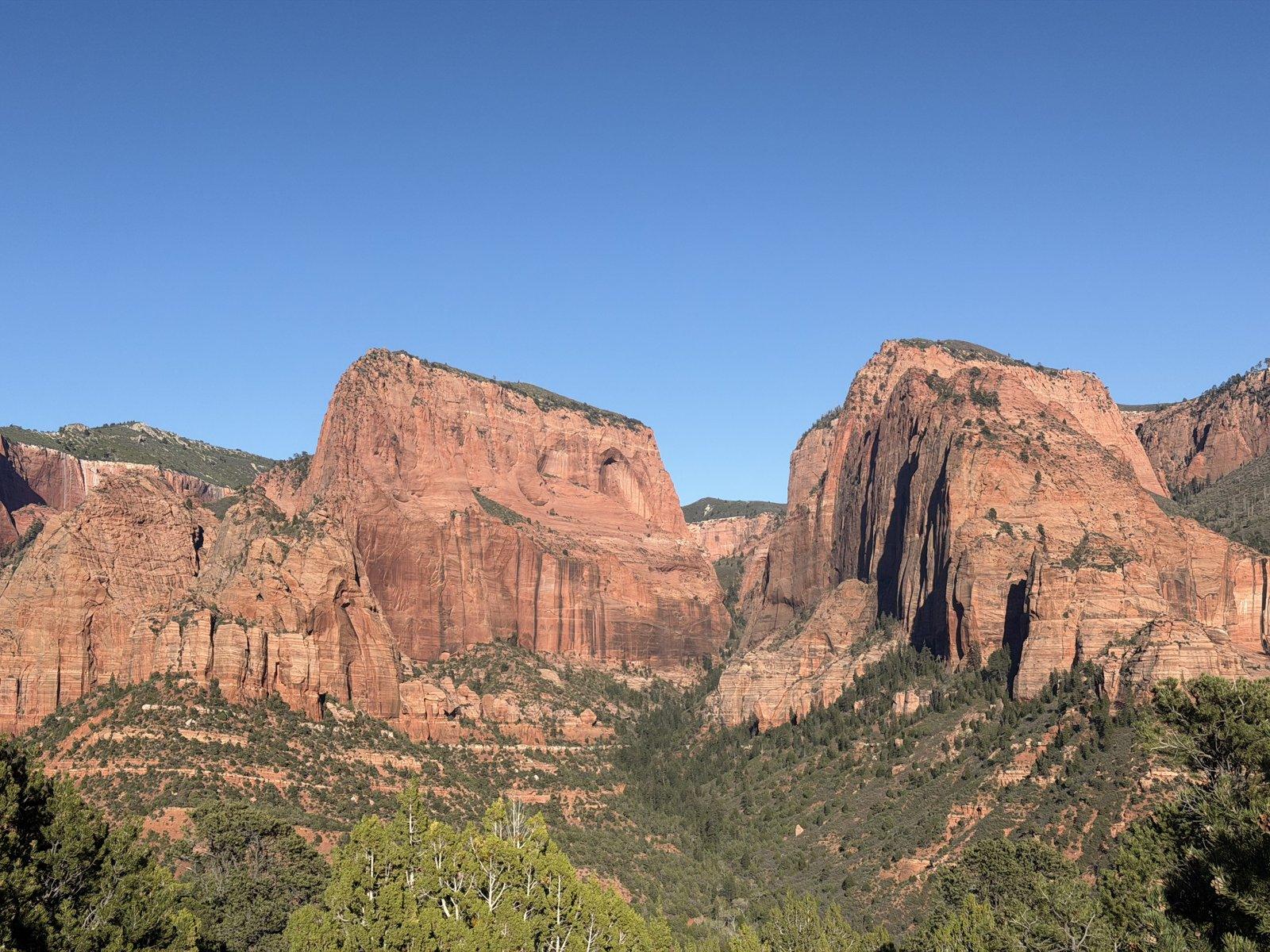 Panoramic view of the red cliffs of Kolob Canyons